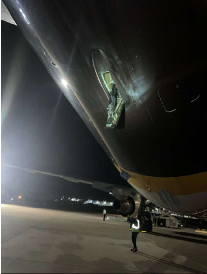 Photograph 3 – Tail skid., from the NTSB investigation of Boeing 767 accident near San Bernardino, California, January 10, 2025