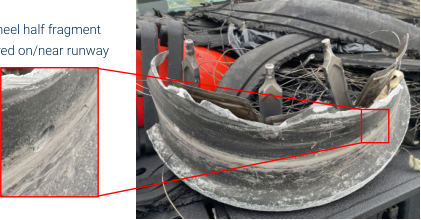 Left IB Wheel NTSB Photo • Inner wheel half fragment • Recovered on/near runway, from the NTSB investigation of Boeing 737-8 accident near Denver, Colorado, July 26, 2025