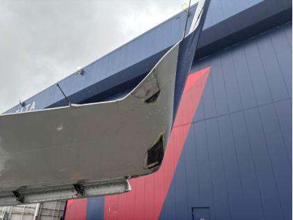 Photo 3 – Minor damage to left wing. (Source Endeavor Air), from the NTSB investigation of Bombardier INC CL-600-2C10 incident near College Park, Georgia, February 26, 2026