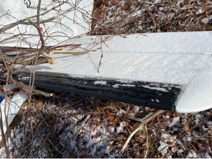 Photograph 6 – Ice on Leading Edge of Left Horizontal Stabilizer, from the NTSB investigation of Beech 95-B55 (T42A) accident near Leyden, Massachusetts, January 14, 2024