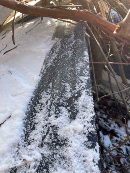 Photograph 7 - Ice on Leading Edge of Right Horizontal Stabilizer, from the NTSB investigation of Beech 95-B55 (T42A) accident near Leyden, Massachusetts, January 14, 2024