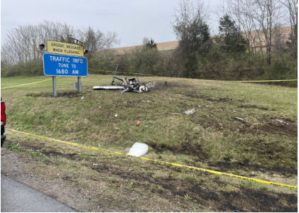 Photograph 2 – Wide view of wreckage and accident site., from the NTSB investigation of Piper PA32RT accident near Nashville, Tennessee, March 5, 2024