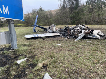 Photograph 4 – Front right quarter view of wreckage. (NTSB), from the NTSB investigation of Piper PA32RT accident near Nashville, Tennessee, March 5, 2024
