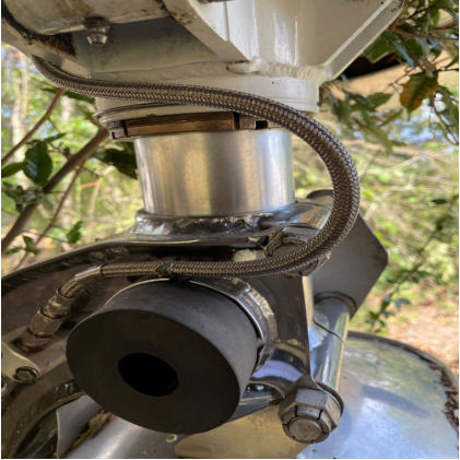 Photograph 5 -View of landing gear strut and brake line., from the NTSB investigation of Lockheed 12 accident near Jackson, Georgia, June 17, 2024