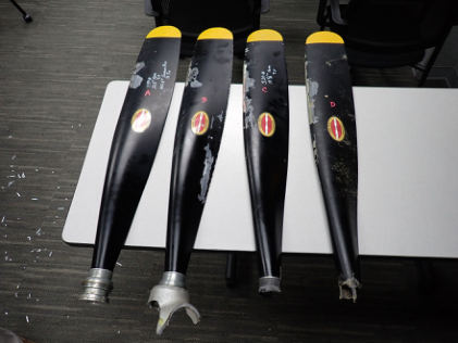 Photograph 5 – Propeller blades, from the NTSB investigation of Williams John TITAN T-51 MUSTANG accident near Geneva, Ohio, July 21, 2024