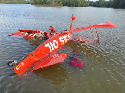 Photograph 2 – Postaccident view of airplane in river, from the NTSB investigation of Aviat Aircraft INC S-1-11B accident near Chapmansboro, Tennessee, September 23, 2024