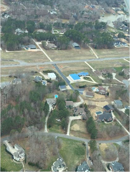 Photograph 3 – Accident location in relation to the runway, from the NTSB investigation of Cessna 172 accident near Mooresville, North Carolina, January 14, 2024