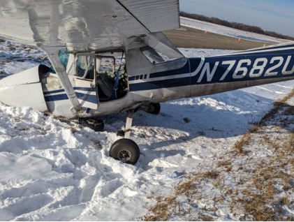 Photograph 2 – Left side profile view of wreckage., from the NTSB investigation of Cessna 150M accident near Franklin, Pennsylvania, January 15, 2024