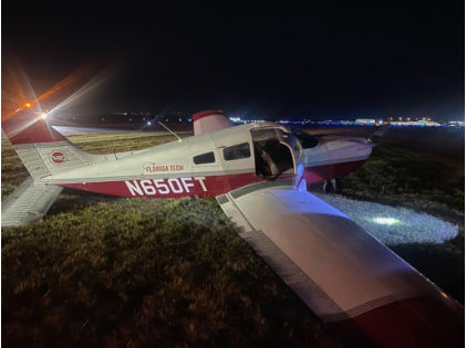 Photograph 1 – Airplane at accident site, from the NTSB investigation of Piper PA28 accident near Melbourne, Florida, February 13, 2024