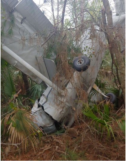 Photograph 2 – Airplane at accident site, from the NTSB investigation of Cessna 172 accident near Pierson, Florida, February 16, 2024
