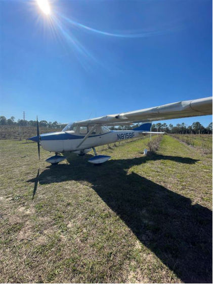 Photograph 2 – Leading Edge Damage to Left Wing, from the NTSB investigation of Cessna 150 accident near Dunnellon, Florida, February 20, 2024