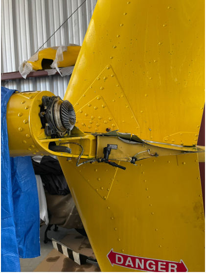 INVESTIGATIVE PHOTOS Photograph 1 – Tail rotor assembly with fracture tail rotor., from the NTSB investigation of Robinson Helicopter Company R44 II accident near Miami, Florida, February 1, 2024