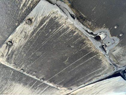 Photograph 3 – Damage to airplane structure, from the NTSB investigation of Piper PA24 accident near Stafford, Virginia, March 7, 2024