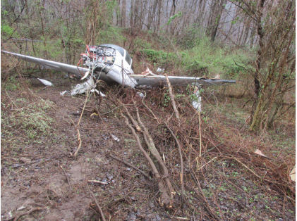Photograph 1 – Main Wreckage, from the NTSB investigation of Cirrus Design CORP SR20 accident near Logan, West Virginia, March 15, 2024