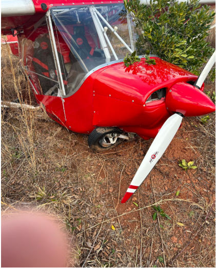 Photograph 1 – Airplane on Scene, from the NTSB investigation of Palmetto Electronics INC X-AIR H accident near Ellenboro, North Carolina, March 4, 2024