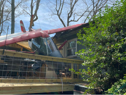 Photograph 1 – Front View of Airplane at Accident Site, from the NTSB investigation of Amateur-built CHALLENGER II accident near Hendersonville, North Carolina, April 7, 2024