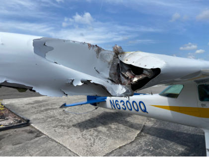 Photograph 3 – Right Wing Damage, from the NTSB investigation of Cessna 152 accident near Pembroke Pines, Florida, March 14, 2024