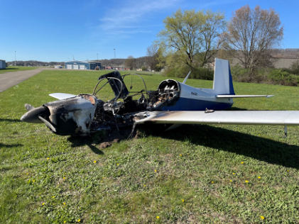 Photograph 1 – Wreckage overview, from the NTSB investigation of Mooney M20E accident near Hornell, New York, April 26, 2024
