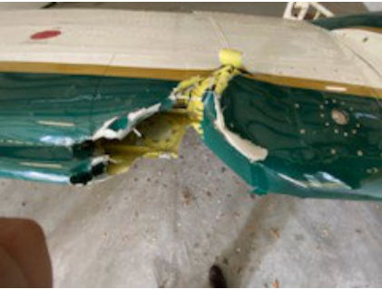 Photograph 2 – Right Wing Damage, from the NTSB investigation of Beech 95B55 accident near St. Augustine, Florida, April 1, 2024