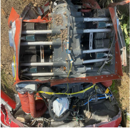 Photograph 2 – View of No. 4 connecting rod protruding to the top of the case. (FAA Photo), from the NTSB investigation of Cessna 177 accident near Selma, Alabama, May 19, 2024