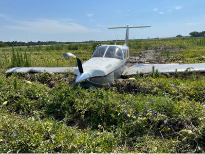 Photograph 1 – Front View of Main Wreckage, from the NTSB investigation of Piper PA32RT accident near Palmetto, Florida, May 30, 2024