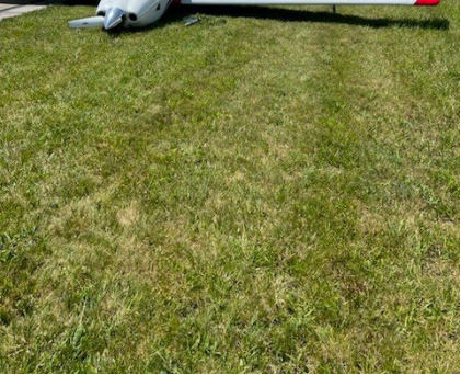 Photograph 1 – FAA Digital Photograph. Left Forward Quartering View of the Airplane Where it Came to Rest, from the NTSB investigation of Davis Lightning accident near Jamestown, Tennessee, June 8, 2024