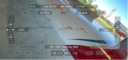 Photograph 4 – FAA Digital Photograph. View of the Outboard Upper Surface of the Left Wing. Note the Cracks, from the NTSB investigation of Davis Lightning accident near Jamestown, Tennessee, June 8, 2024