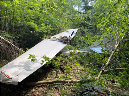 Photograph 1 – Accident site overview, from the NTSB investigation of Amateur-built SEAREY accident near New Ipswich, New Hampshire, June 25, 2024