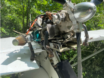 Photograph 3 – Engine overview at the accident site, from the NTSB investigation of Amateur-built SEAREY accident near New Ipswich, New Hampshire, June 25, 2024
