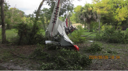 Photograph 2 – Postaccident view of wreckage, from the NTSB investigation of Amateur-built AVENTURA II accident near Deland, Florida, June 26, 2024