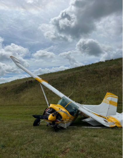 Photograph 1 – Postaccident view of wreckage, from the NTSB investigation of Cessna A185F accident near Rural Retreat, Virginia, July 21, 2024