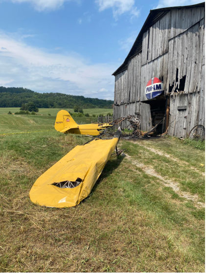 Photograph 1 – Deformation noted to fuselage tubular structure, from the NTSB investigation of Piper J3 accident near Mooresburg, Tennessee, August 16, 2024