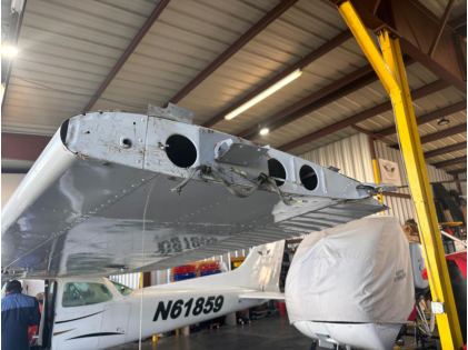 Photograph 3 – Left wingtip damage., from the NTSB investigation of Cessna 172 accident near Orlando, Florida, August 16, 2024