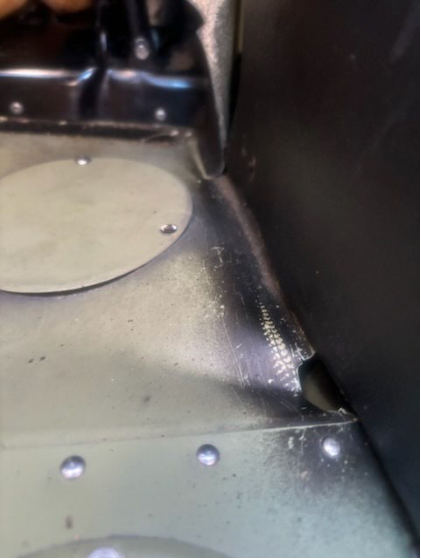 Photograph 3 – Floorboard buckling impact damage, from the NTSB investigation of Cessna 172 accident near Louisa, Virginia, August 22, 2024