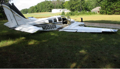 Photograph 1 – Main Wreckage, from the NTSB investigation of Raytheon Aircraft Company 58 accident near Griffin, Georgia, September 7, 2024