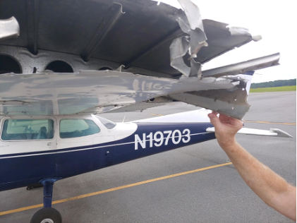 Photo 2 – View of Wing Trailing Edge Damage (FAA), from the NTSB investigation of Cessna 172L accident near Deland, Florida, September 17, 2024