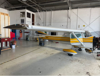 Photograph 1 – Right wing and nose wheel damage, from the NTSB investigation of Cessna 150 accident near Erie, Pennsylvania, September 22, 2024