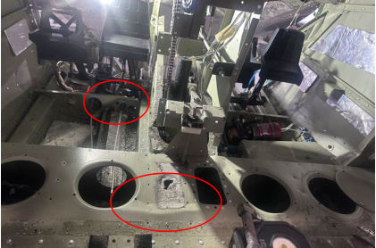 Photograph 2 – Internal structure impact damage, from the NTSB investigation of Cessna 172 accident near St. Augustine, Florida, May 17, 2024