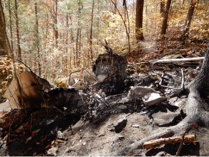 Photograph 1 – Main Wreckage (NTSB Photo), from the NTSB investigation of Cessna 150F accident near Wilder, Tennessee, October 31, 2024
