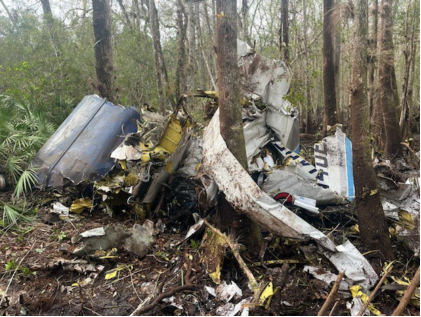Photograph 1 – View of main wreckage. (NTSB), from the NTSB investigation of Cessna 208 accident near Pierson, Florida, February 14, 2025