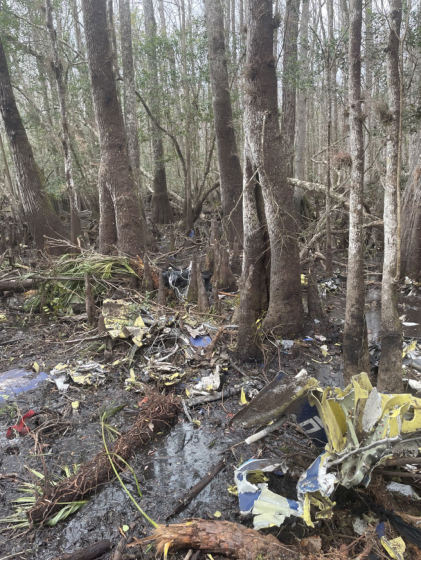 Photograph 2 – View of fragmented wreckage pieces scattered throughout site. (NTSB), from the NTSB investigation of Cessna 208 accident near Pierson, Florida, February 14, 2025