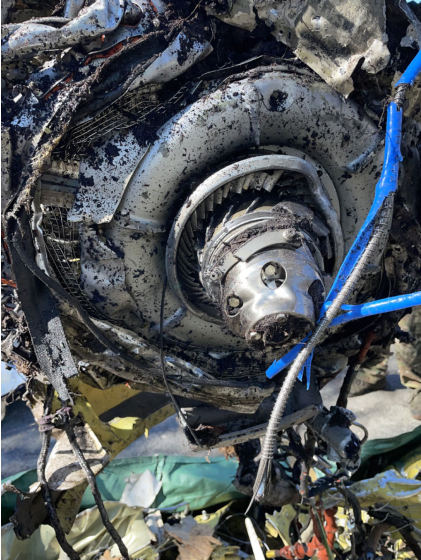 Photograph 8 – View of impact damaged engine compressor section. (NTSB), from the NTSB investigation of Cessna 208 accident near Pierson, Florida, February 14, 2025