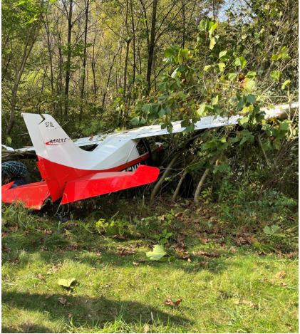 INVESTIGATIVE PHOTOS Photograph 2 – main wreckage, rear view, from the NTSB investigation of Maule M8 accident near Rowlesburg, West Virginia, October 12, 2024