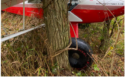 Photograph 1 – FAA Digital Photograph. Right Side View of the Airplane At the Accident Site. Note the Large Tree Contact to the Leading Edge Near the Wing Root, from the NTSB investigation of Aviat A1 accident near Rowlesburg, West Virginia, October 11, 2024