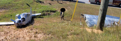 Photograph 2 – View of airplane at accident site., from the NTSB investigation of Piper PA-28-151 accident near Newnan, Georgia, October 16, 2024