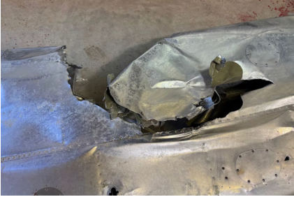 Photograph 4 – Left wing damage from pole., from the NTSB investigation of Piper PA-28-151 accident near Newnan, Georgia, October 16, 2024