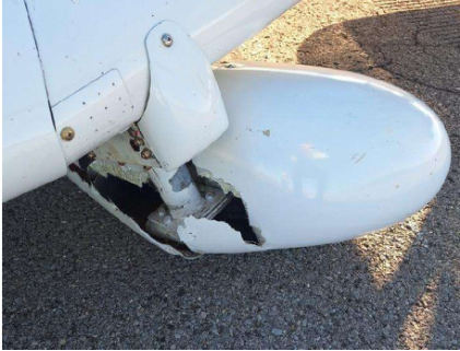 Photograph 2 – Right landing gear damage., from the NTSB investigation of Amateur-built 601 HDS accident near Altoona, Pennsylvania, October 17, 2024