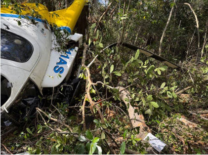 Photograph 2 – Closeup view of damaged helicopter., from the NTSB investigation of Hughes 369D accident near Waycross, Georgia, November 5, 2024