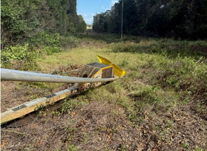 Photograph 3 – View of aerial tree trimming saw and right of way., from the NTSB investigation of Hughes 369D accident near Waycross, Georgia, November 5, 2024