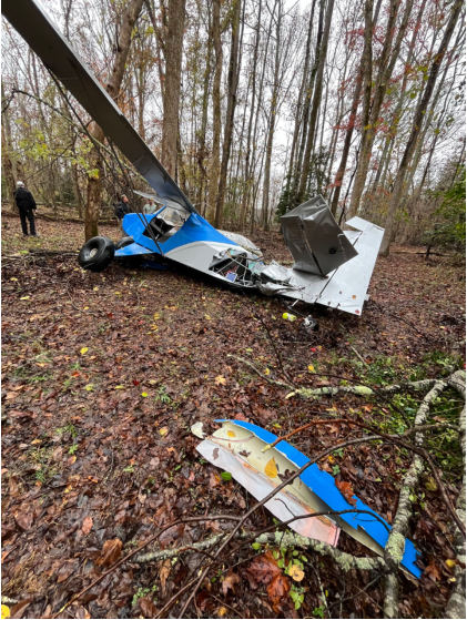 Photograph 1 – Main Wreckage, from the NTSB investigation of Amateur-built JUST AIRCRAFT HIGHLA accident near Fountain Inn, South Carolina, November 18, 2024